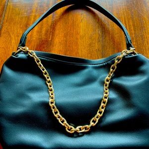 Mango Black pleather purse with gold chain
